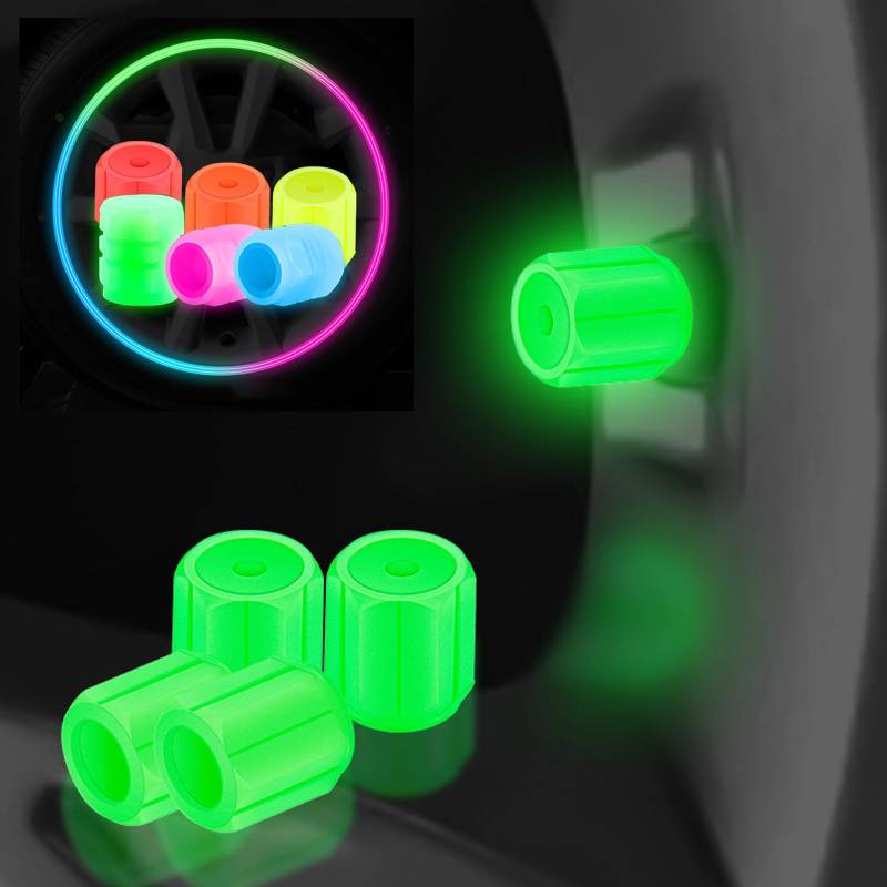 Universelle Fluoreszierende Autoreifen-Ventilkappen, im Dunkeln leuchtende Reifenventilkappen für Auto, LKW, Motorrad, Fahrrad (Green,16Pcs) von Nimedala