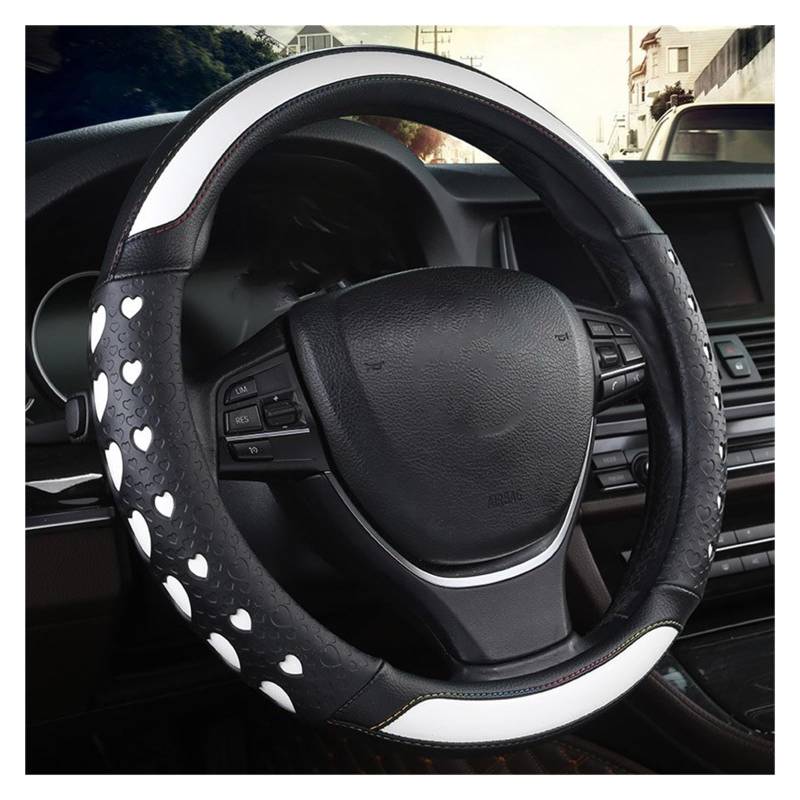 Lenkradabdeckung Lenkradhülle 38CM Universal Fit Gummi Auto Auto Lenkrad Abdeckung Carbon Faser Mikrofaser Leder Herz-förmigen(White) von NingRuiBhd