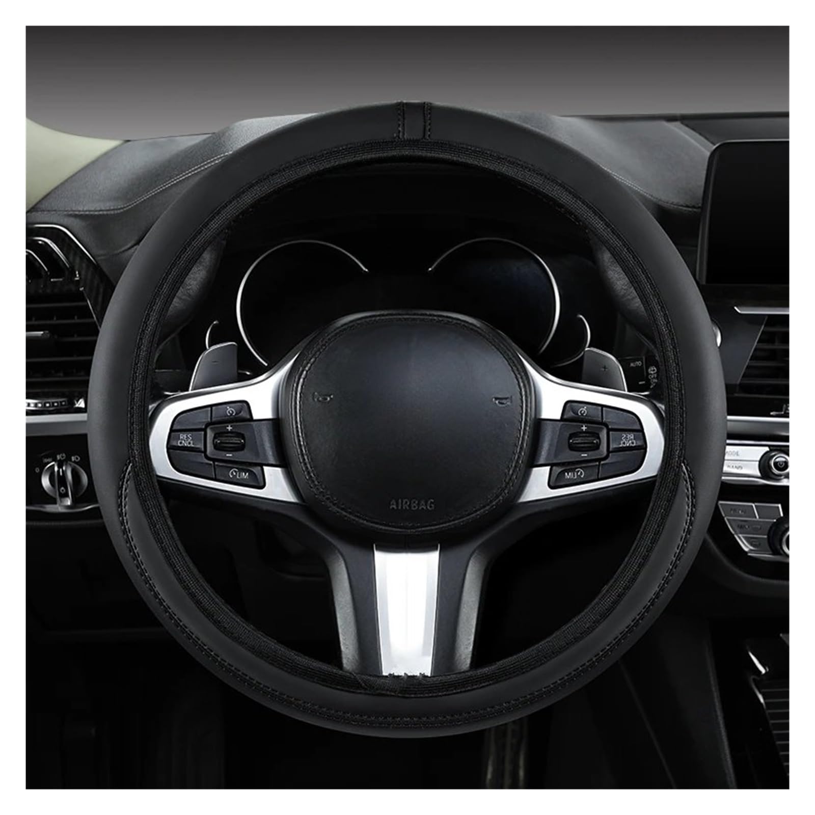 Lenkradabdeckung Lenkradhülle Elastischer Dehnbarer Auto-Lenkradbezug Ohne Innenring Passend Für 14.5-15-Zoll-Lenkräder Verschleißfestes Leder(Black) von NingRuiBhd