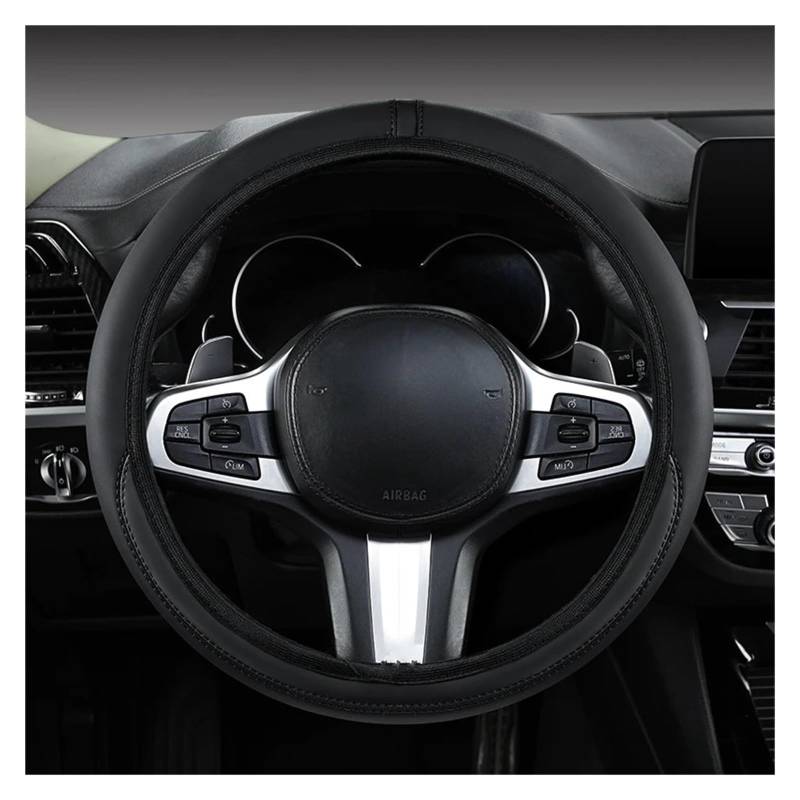Lenkradabdeckung Lenkradhülle Elastischer Dehnbarer Auto-Lenkradbezug Ohne Innenring Passend Für 14.5-15-Zoll-Lenkräder Verschleißfestes Leder(Black) von NingRuiBhd