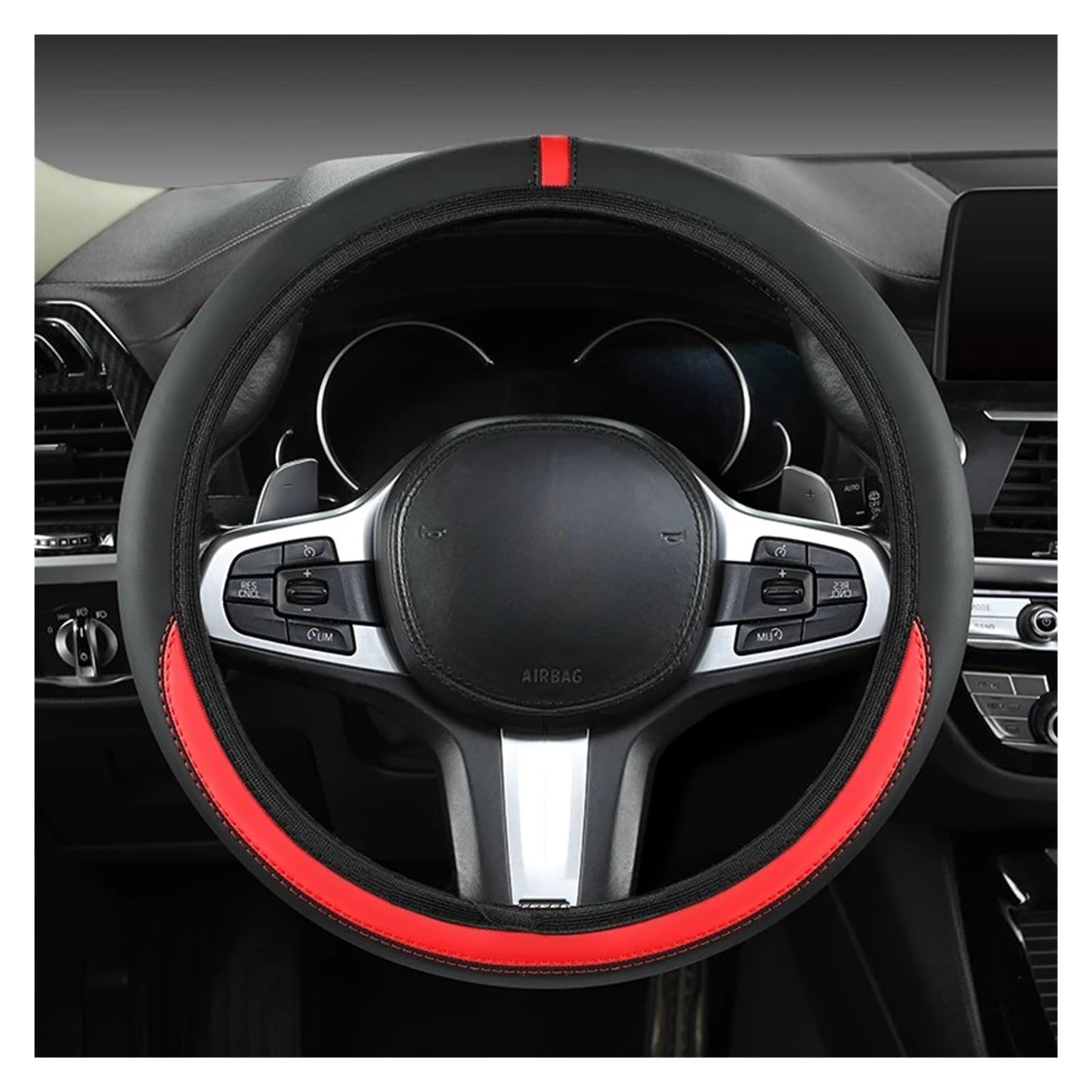 Lenkradabdeckung Lenkradhülle Elastischer Dehnbarer Auto-Lenkradbezug Ohne Innenring Passend Für 14.5-15-Zoll-Lenkräder Verschleißfestes Leder(Red) von NingRuiBhd