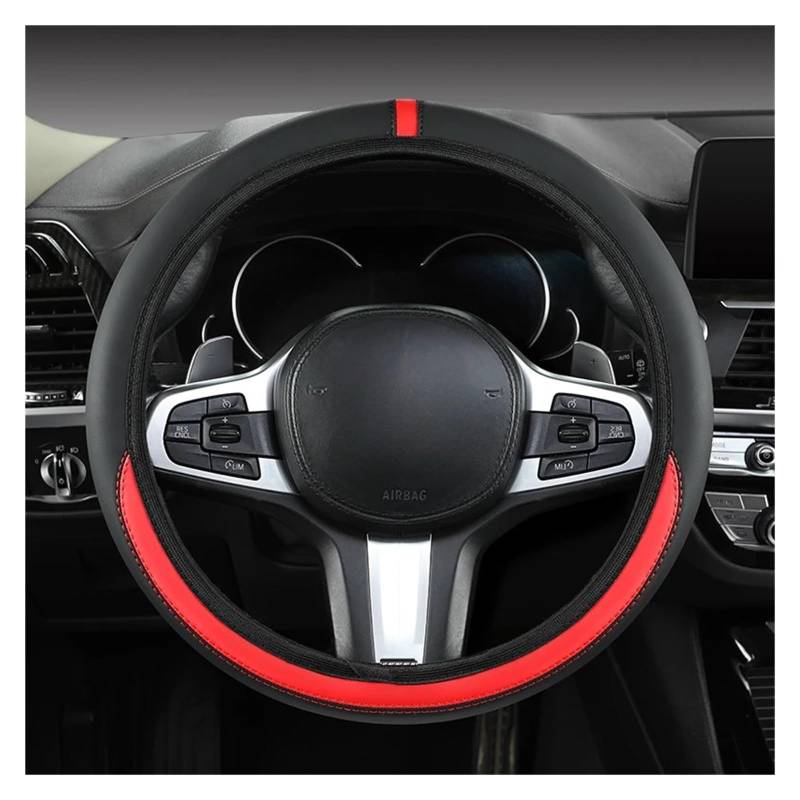 Lenkradabdeckung Lenkradhülle Elastischer Dehnbarer Auto-Lenkradbezug Ohne Innenring Passend Für 14.5-15-Zoll-Lenkräder Verschleißfestes Leder(Red) von NingRuiBhd