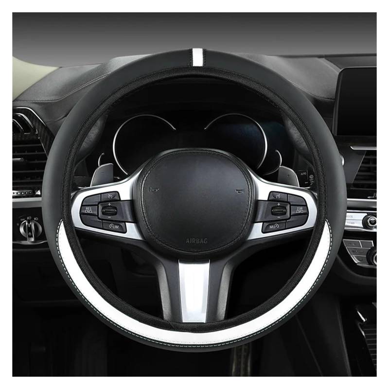 Lenkradabdeckung Lenkradhülle Elastischer Dehnbarer Auto-Lenkradbezug Ohne Innenring Passend Für 14.5-15-Zoll-Lenkräder Verschleißfestes Leder(White) von NingRuiBhd