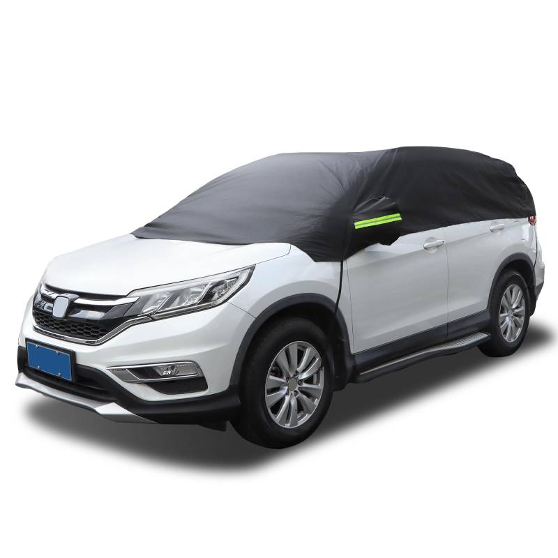Halbgarage für Auto SUV Ninonly Auto Abdeckplane Halbgarage Wasserdicht Outdoor Autoabdeckung Halbgarage Mit Haken Und Riemen Passend Für Autos, SUVs Schwarz (SUV Up to 4.5-5.5M) von Ninonly