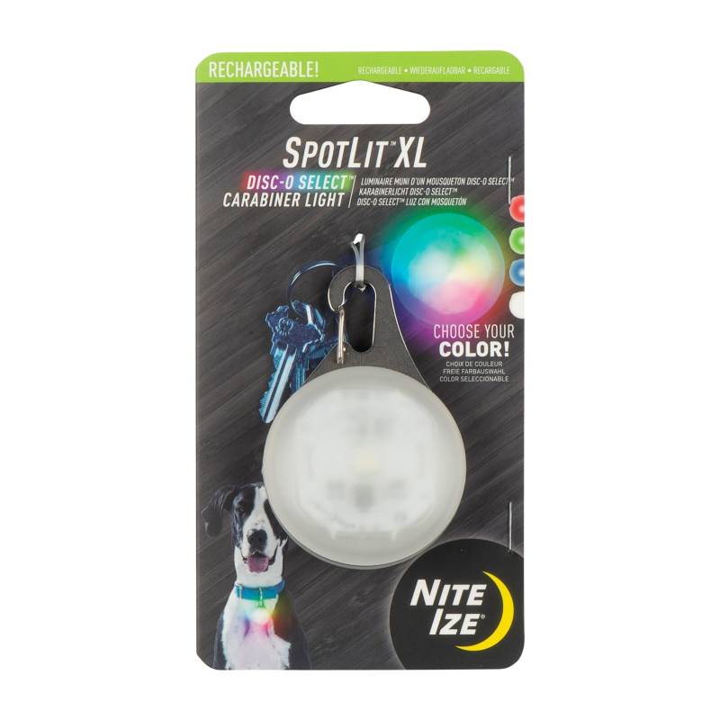 Nite Ize SpotLit XL Wiederaufladbare LED-Karabinerleuchte mit Disc-O Select, Farbwechsel-Schlüsselanhänger-Licht von Nite Ize