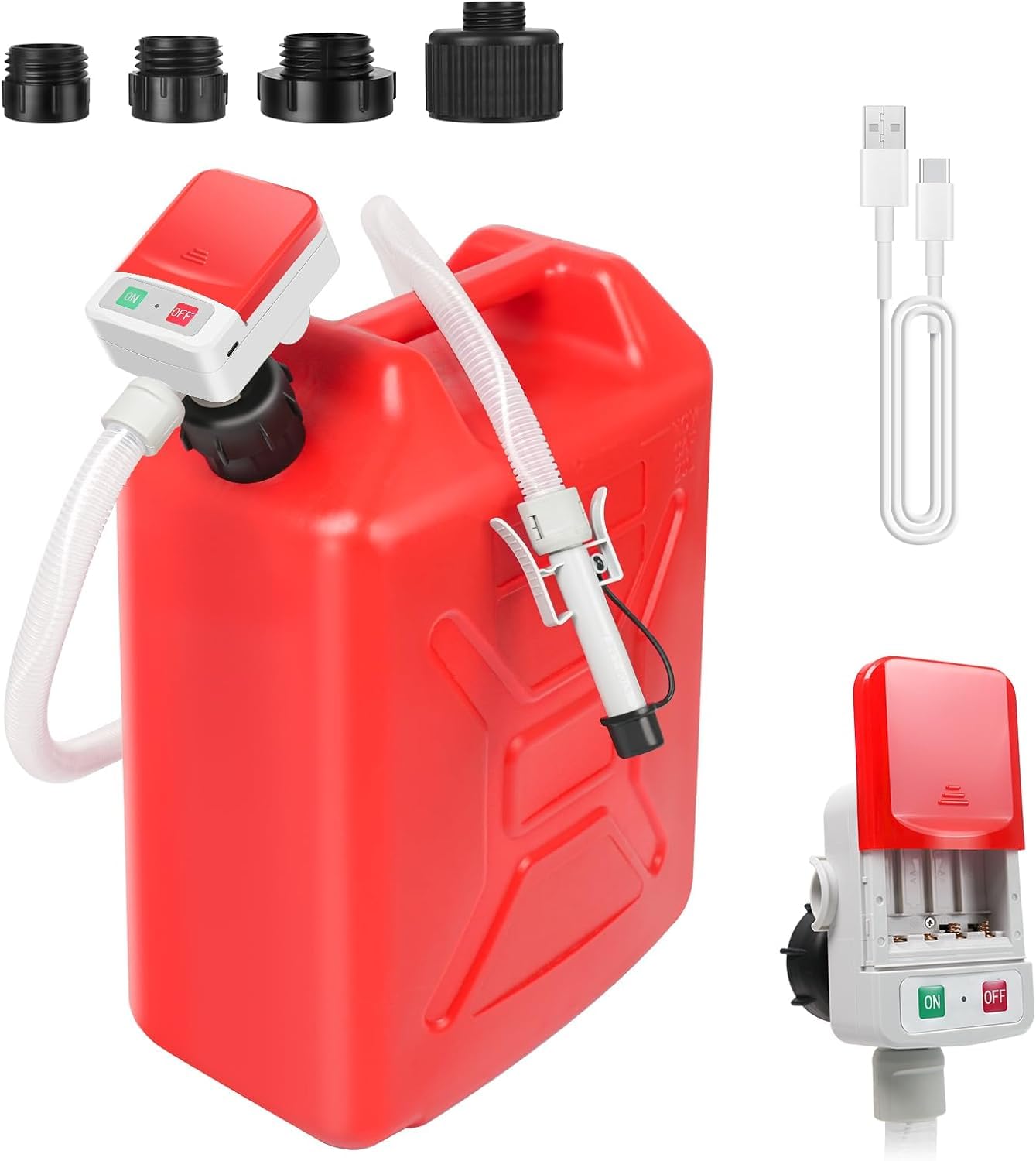 Kraftstoff Umfüllpumpe mit Auto-Stopp-Sensor, Kraftstoffpumpe mit 4 Größe Tankadapter, Elektrische Transferpumpe mit 1.8M Schlauch, Dieselpumpe für Benzin, Diesel, Öl, Absaugung Benzinpumpe Kraftstoff Umfüllpumpe mit Auto-Stopp-Sensor, Kraftstoffpumpe mit 4 Größe Tankadapter, Elektrische Transferpumpe mit 1.8M Schlauch, Dieselpumpe für Benzin, Diesel, Öl, Absaugung Benzinpumpe von Nitigo