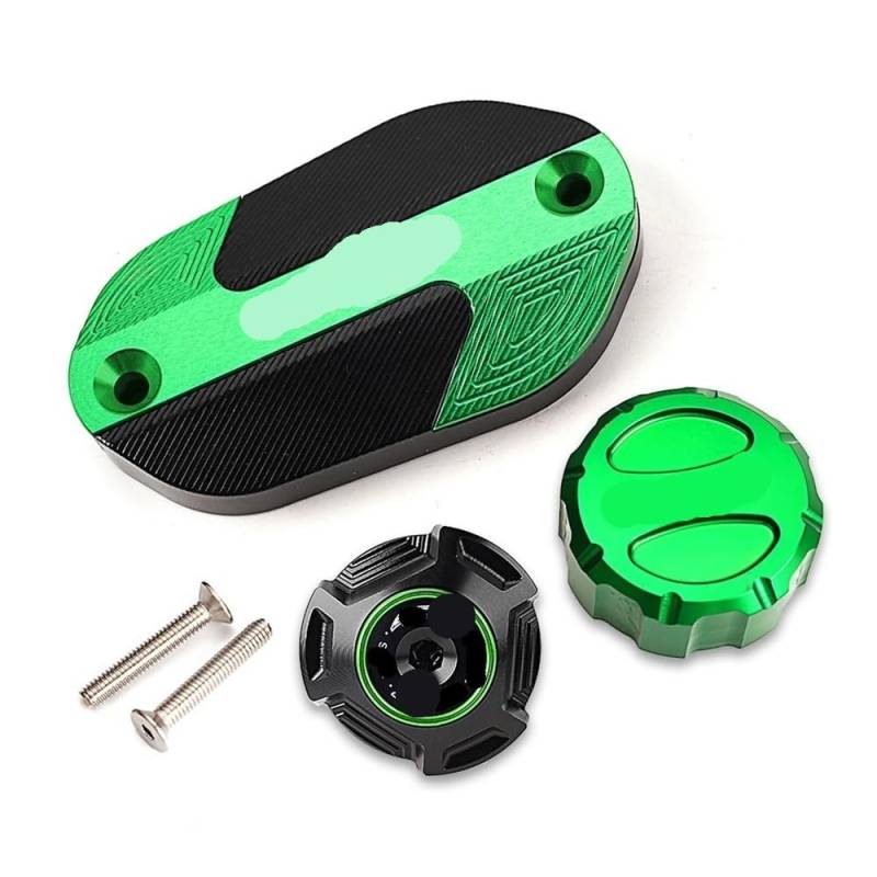 Motorrad zubehör Für Z400 Für Ninja400 Motorrad Zubehör Vorne Hinten Brems Flüssigkeit Reservoir Abdeckung Motoröl Füllstoff Kappe(A Set-Green) von Niyade