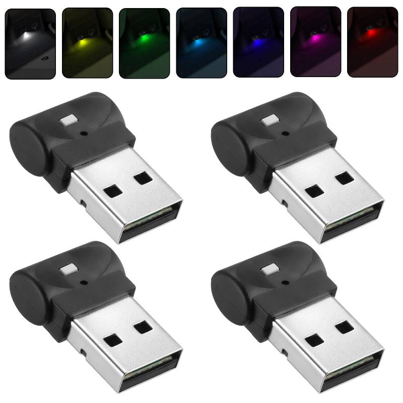 Nizirioo Auto USB Beleuchtung Atmosphärenlichter LED 4 Stück Mini Decke Starlight Licht 7 Farben Einstellbar Umgebungslicht Universelle für Mobile Stromversorgung Laptop von Nizirioo