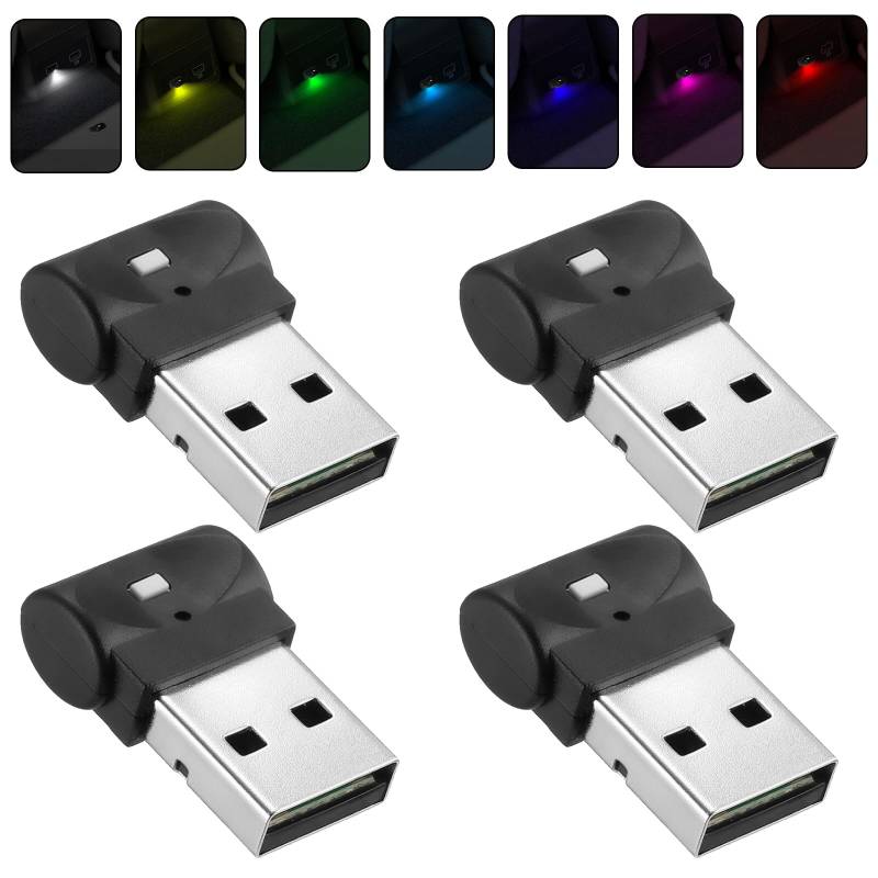 Nizirioo Auto USB Beleuchtung Atmosphärenlichter LED 4 Stück USB Mini Auto Decke Starlight Mini USB Licht 7 Farben Einstellbar Auto Umgebungslicht Universelle für Mobile Stromversorgung Auto Laptop von Nizirioo