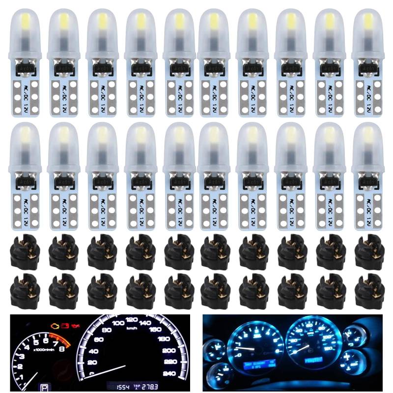 Nizirioo Glassockellampe 20er Set, DC 12 V T5 LED Leuchtmittel mit Drehverschluss-Sockel, Led Tacho Licht, Tacho Licht Auto, Glühlampe Tacholampe, Glühlampe Signallampe（Eisblau + Blau） von Nizirioo