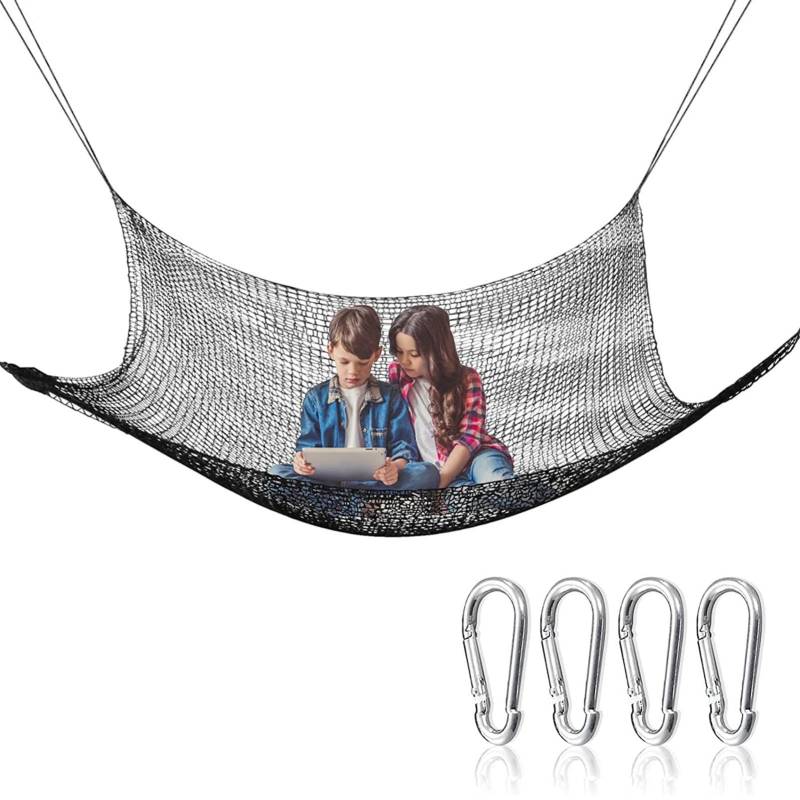 Kletternetz, Hängematte Cargo Net Spielplatz Kletternetz Tough Spielplatz Sicherheit Anti Fall Schutz Seil Doppellagig mit 4 Extra Sicherheitshaken für Outdoor Klettern von Nkmujil
