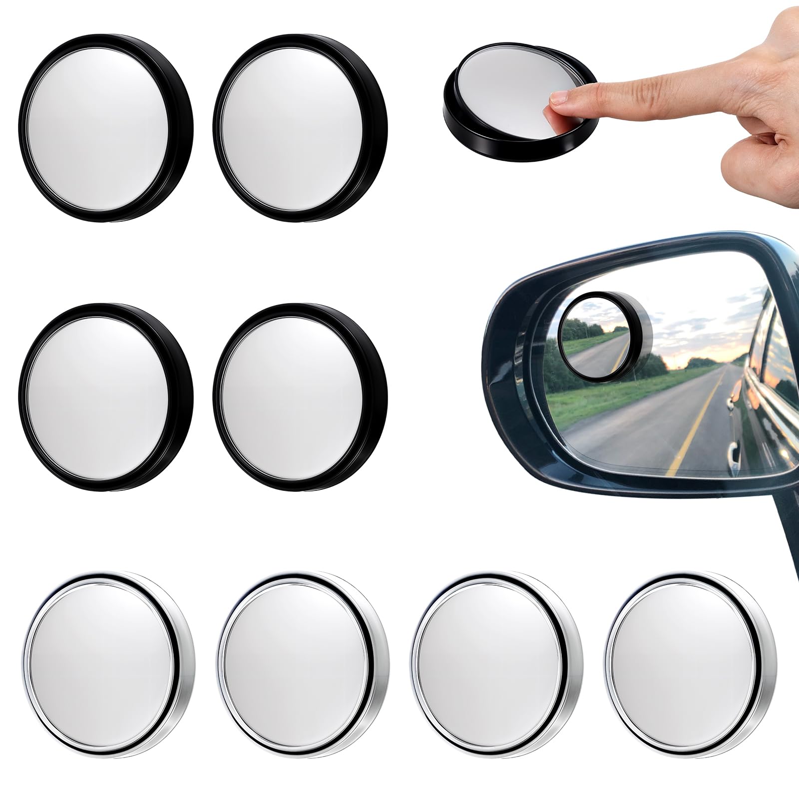 Nogeqi 8 Stück Toter Winkel Spiegel Auto zum Kleben, 360° Verstellbar Konvex Weitwinkel Toter-Winkel-Spiegel Wasserdicht, Rund Selbstklebend Blind Spot Mirrors Rückspiegel für Alle Arten von Autos von Nogeqi