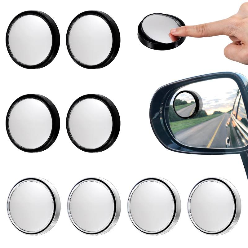 Nogeqi 8 Stück Toter Winkel Spiegel Auto 360° Verstellbar Konvex Weitwinkel zum Kleben Selbstklebend Toter-Winkel-Spiegel Wasserdicht Rund Blind Spot Mirrors Rückspiegel für Autos, LKWs, SUVs von Nogeqi