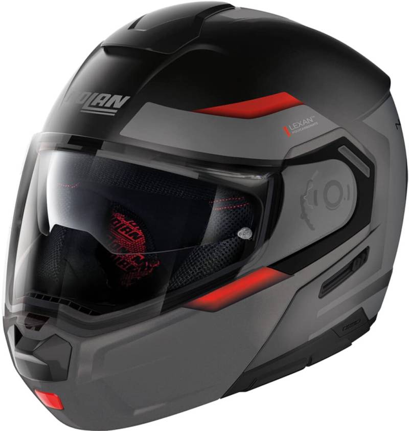 Nolan N90-3 Reflector N-Com Klapphelm, schwarz-matt/rot, M (58/59) von Nolan