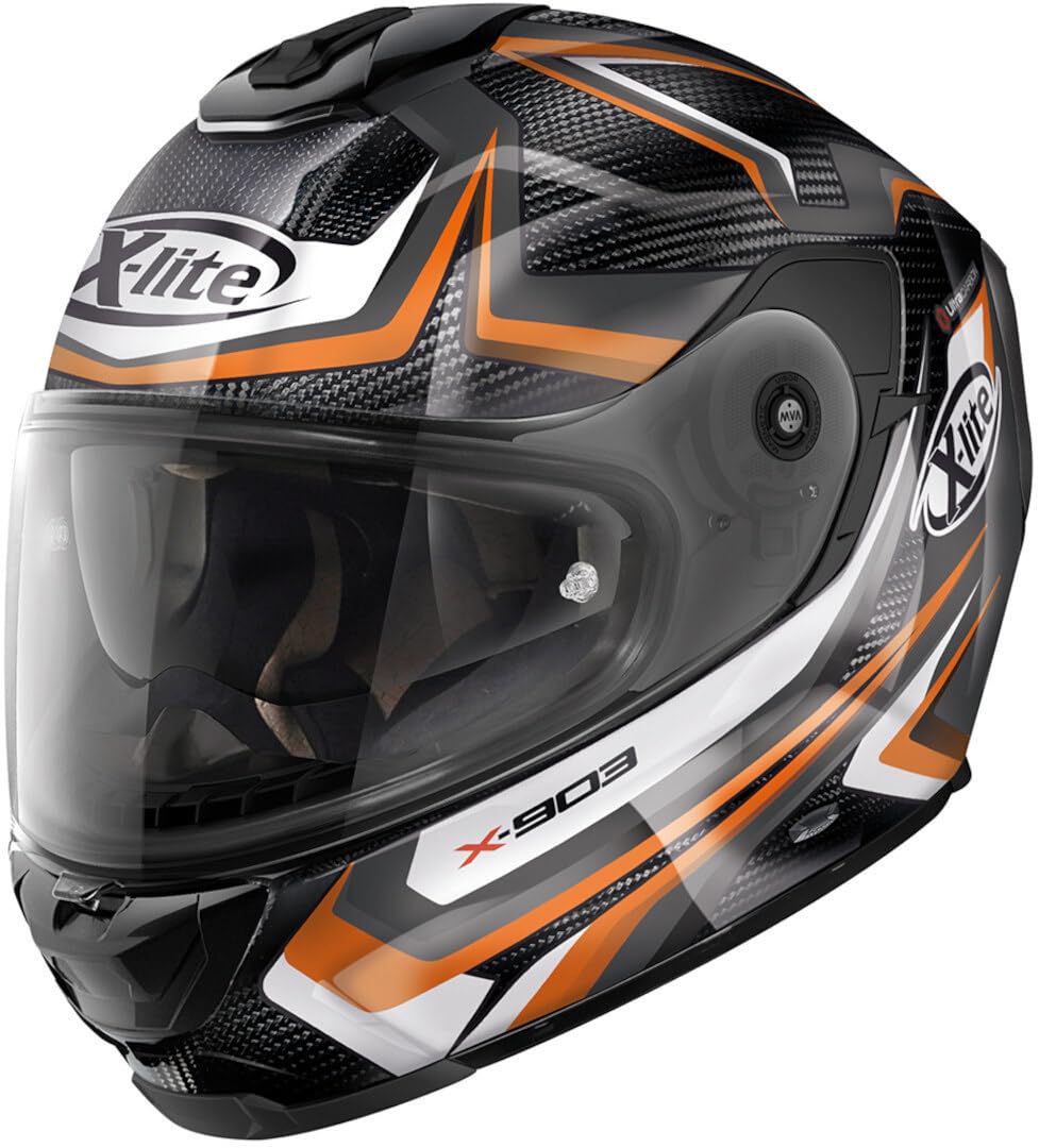 X-Lite X-903 Ultra Carbon Warmflash N-Com Helm (Black/White/Orange,M (58)) von Nolan