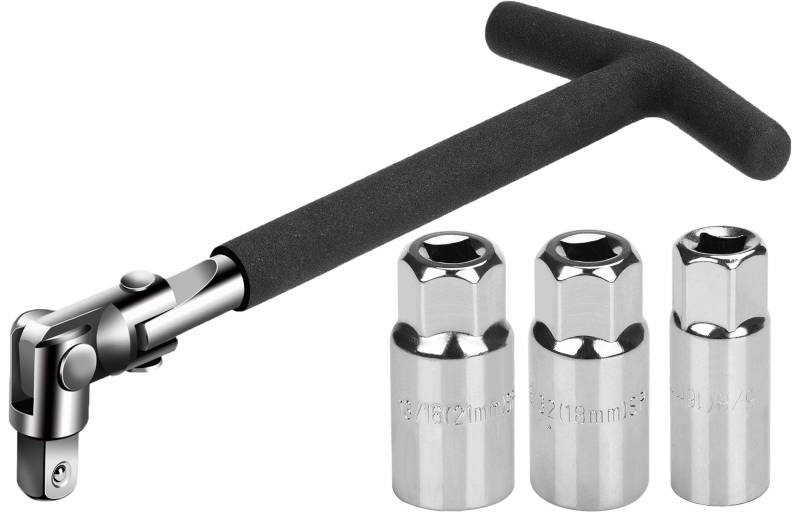 Noosverl Tools 3/8’’ Zündkerzenschlüsselsatz, Zündkerzenschlüssel Matthandgriff Universal 16 mm / 18 mm / 21 mm, kerzenschlüssel Motorrad 18mm 4-teilig für Auto und Motorrad von Noosverl