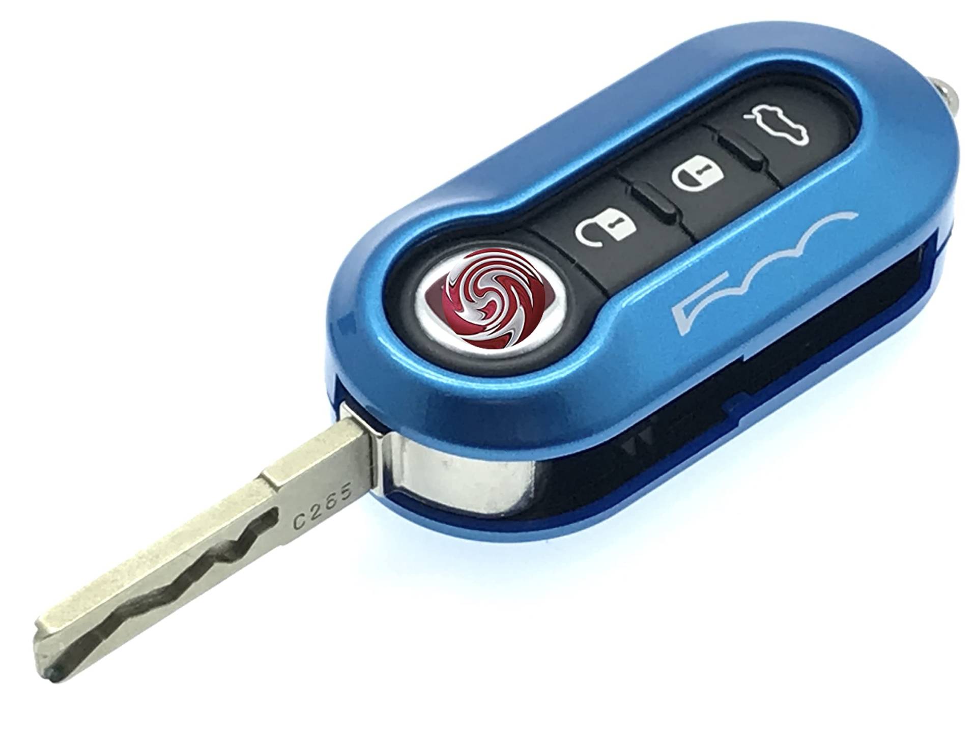Nordecco Glänzende Schlüsselanhänger-Schutzhülle, kompatibel mit Fiat 500C 500–500L Abarth Grande Punto Brava, Panda, Stilo, Linea (blau) von Nordecco