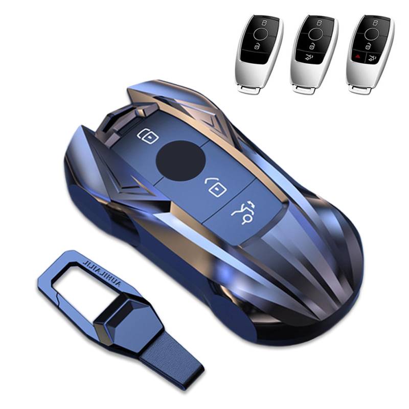 Key Cover Case, Zinklegierung Smart Key Fob Case Holder Shell mit Schlüsselbund Kompatibel für Mercedes Benz Klasse A B C E S CLA GLA GLE GLC GLK AMG(Grau) von Noreyvis