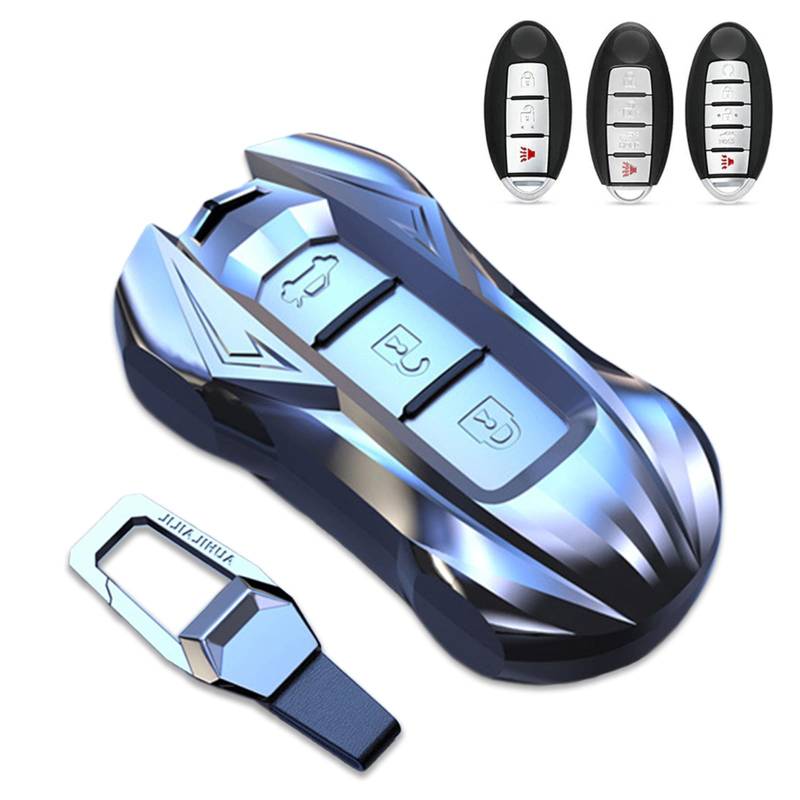 Key Cover Case, Zinklegierung Smart Key Fob Case Holder Shell mit Schlüsselbund Kompatibel für Nissan Murano Pathfinder Titan Maxima Sylphy Lannia Teana, for Infiniti Rogue Altima Quest Sentra(Silber) von Noreyvis