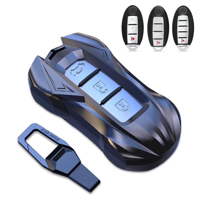 Key Cover Case, Zinklegierung Smart Key Fob Case Holder Shell mit Schlüsselbund Kompatibel für Nissan Murano Pathfinder Titan Maxima Sylphy Lannia Teana, for Infiniti Rogue Altima Quest Sentra(Grau) von Noreyvis