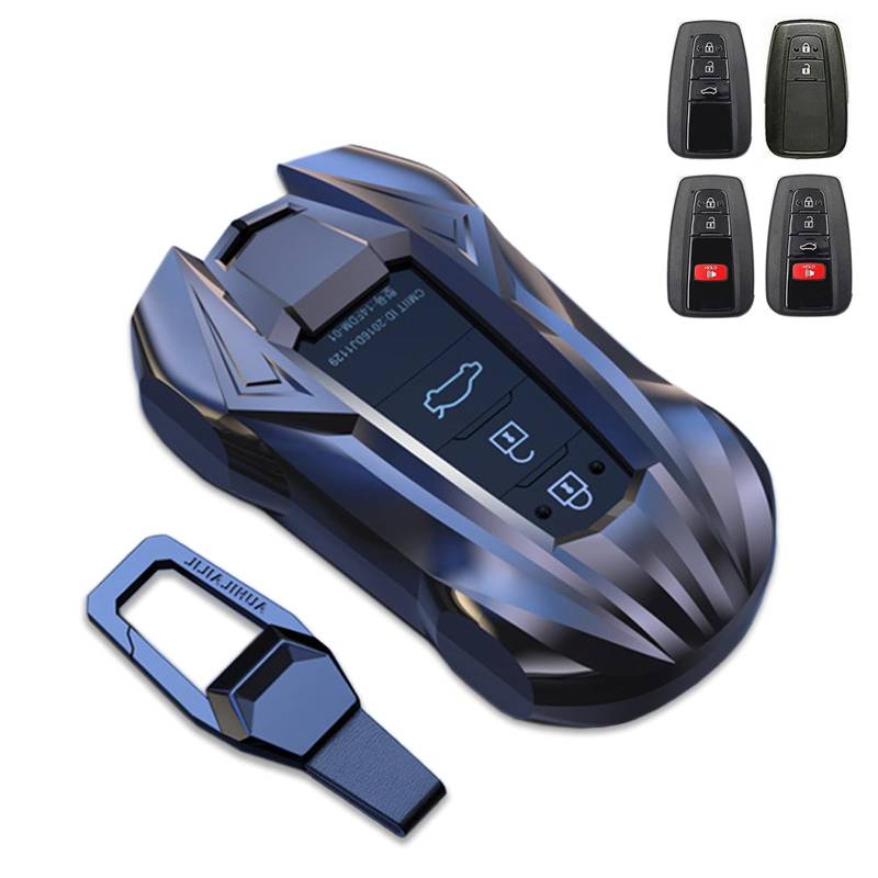 Key Cover Case, Zinklegierung Smart Key Fob Case Holder Shell mit Schlüsselbund Kompatibel für Toyota Camry RAV4 Highlander Avalon C-HR Prius Corolla GT86 2018-2022(Grau) von Noreyvis
