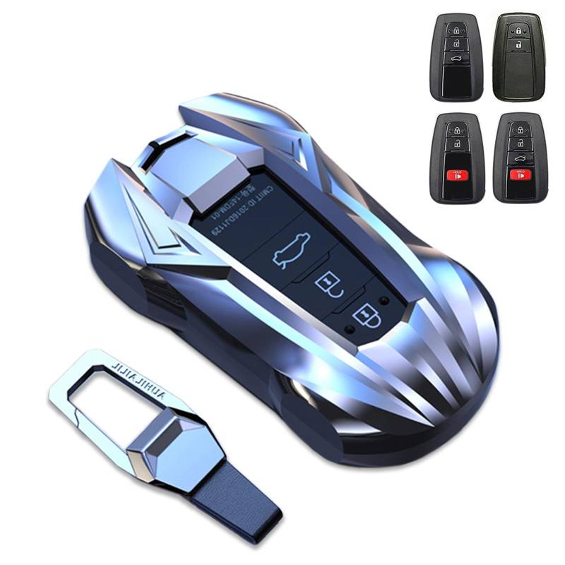 Key Cover Case, Zinklegierung Smart Key Fob Case Holder Shell mit Schlüsselbund Kompatibel für Toyota Camry RAV4 Highlander Avalon C-HR Prius Corolla GT86 2018-2022(Silber) von Noreyvis