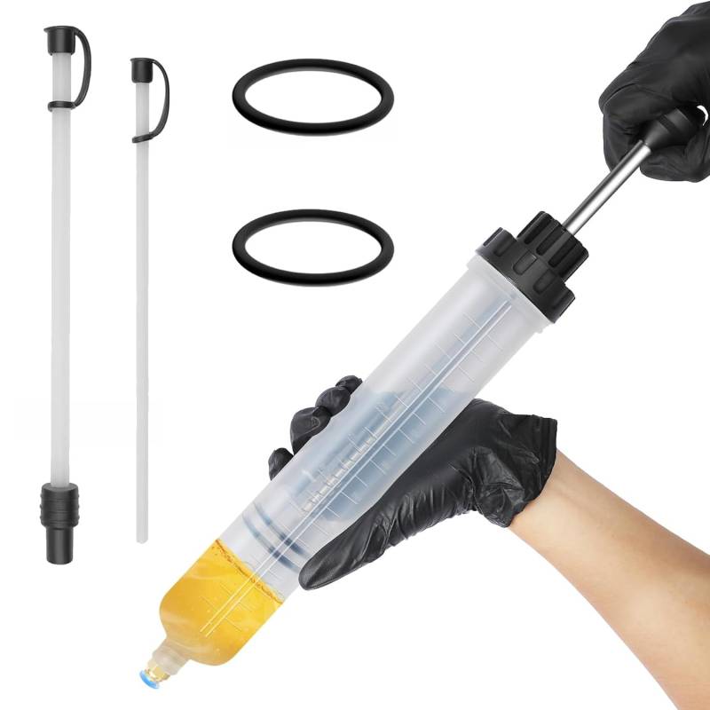 Norhogo 200ml Handpumpe Ölspritze, Bremsflüssigkeitsabsaugpumpe mit 2 Schläuchen, Ölwechselspritze, für Motor, Getriebe, Bremsflüssigkeit, Getriebeöle, Hinterachsöl und Kühlflüssigkeit, Umfüllpumpe von Norhogo