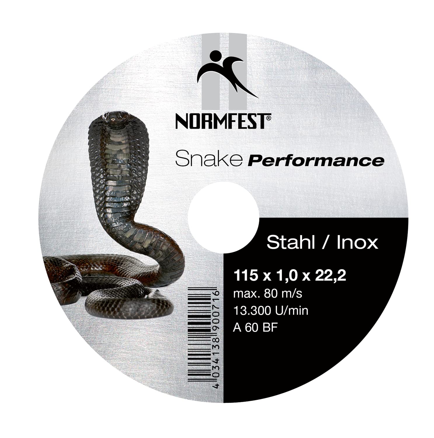 Normfest Trennscheibe für Metall, Stahl, Edelstahl 115mm x 1,00mm x 22,2 für Winkelschleifer Snake Performance von Normfest