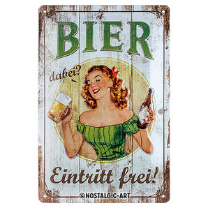 Blechschild Bier dabei? Eintritt Frei! 20 x 30 cm Nostalgic Art von Nostalgic Art