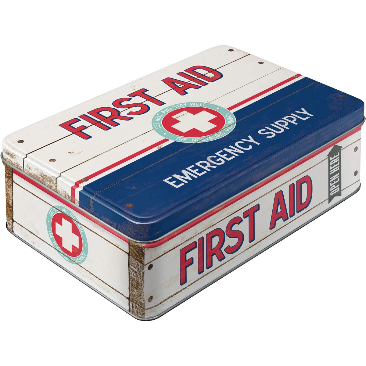 Nostalgic-Art Retro Vorratsdose Flach, 2,5 l, First Aid Blue – Emergency Supply – Geschenk-Idee für Dein Zuhause, Blech-Dose mit Deckel, Vintage Design Nostalgic-Art Retro Vorratsdose Flach, 2,5 l, First Aid Blue – Emergency Supply – Geschenk-Idee für Dein Zuhause, Blech-Dose mit Deckel, Vintage Design von Nostalgic-Art