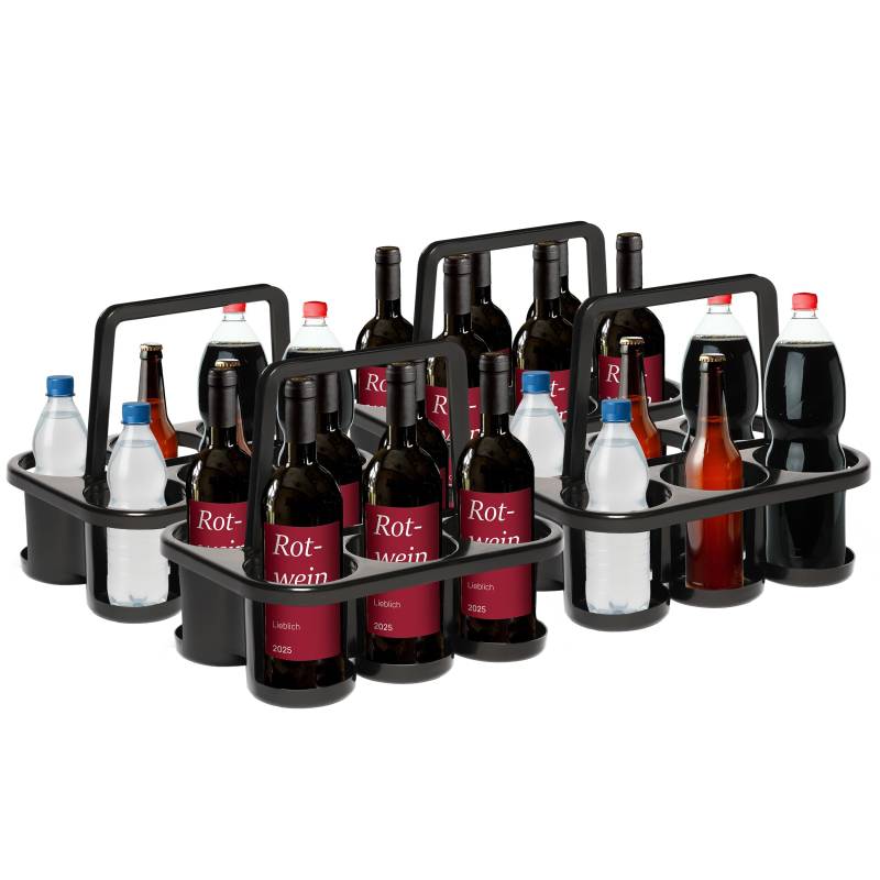 Novaliv 4X Flaschenträger für 24 Flaschen - Stabiler Halt - Getränkekorb Kunststoff, Stapelbar, 32x23x28cm Anthrazit - Ideal für Küche & Keller Getränkekorb Bierträger Getränketräger Flaschenbox von Novaliv
