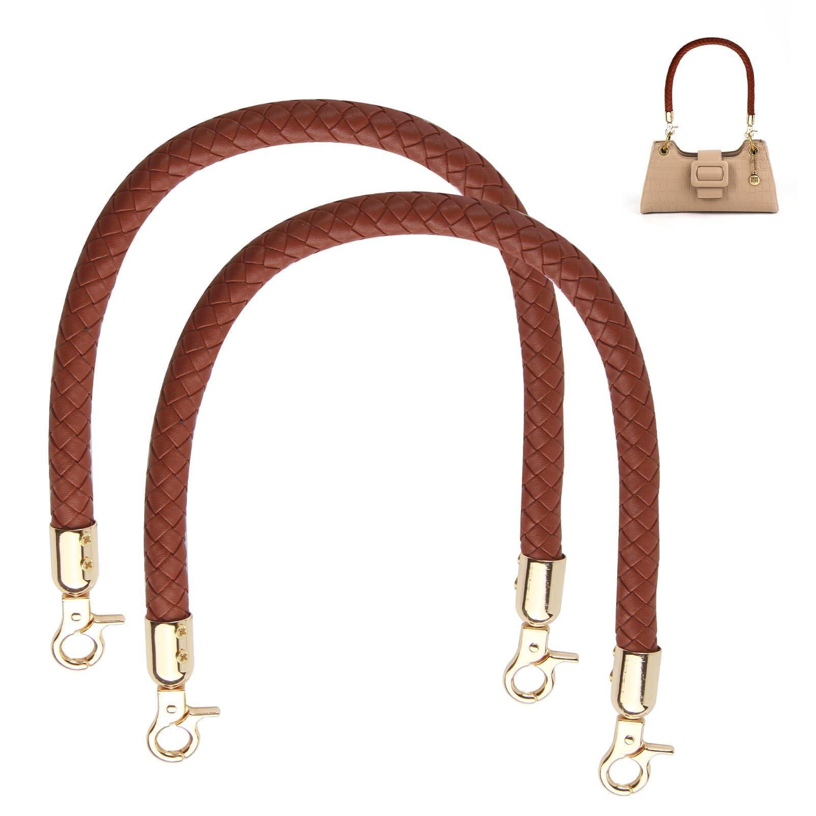 2 Stück Taschengriffe, 40CM Taschenhenkel Geflochten Ledergriffe Geflochten Handtaschen-Ersatzgriff mit Karabinerhaken für Ersatzgriff Taschenbügel Schulterriemen DIY Taschengurt (Braun) von Novstuf