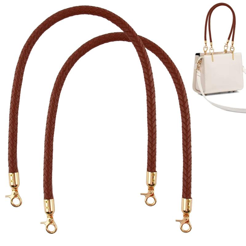 2 Stück Taschengriffe, 60CM Taschenhenkel Geflochten Ledergriffe Geflochten Handtaschen-Ersatzgriff mit Karabinerhaken für Ersatzgriff Taschenbügel Schulterriemen DIY Taschengurt (Braun) von Novstuf