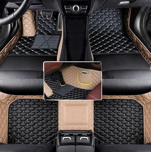 Nsgdda Nach Maß Auto Fußmatten Auto Matte Anpassbare 98% Auto Modell PU Leder voller bedeckter Schutz Advanced Performance Liners (Beige+Schwarz Beige) von Nsgdda