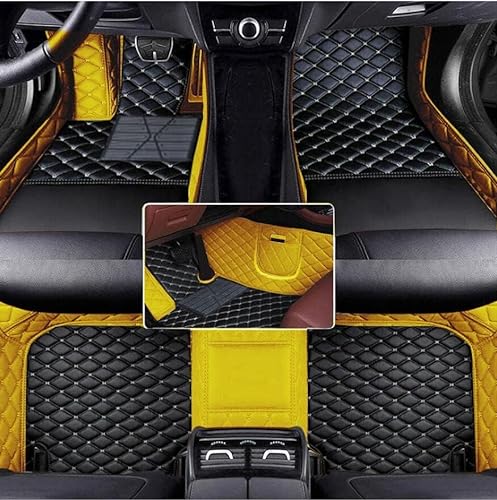 Nsgdda Nach Maß Auto Fußmatten Auto Matte Anpassbare 98% Auto Modell PU Leder voller bedeckter Schutz Advanced Performance Liners (Gelb+Schwarz Beige) von Nsgdda