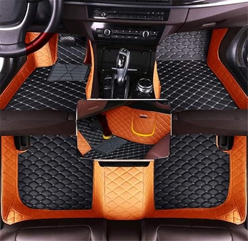 Nsgdda Nach Maß Auto Fußmatten Auto Matte Anpassbare 98% Auto Modell PU Leder voller bedeckter Schutz Advanced Performance Liners (Orange+Schwarz Beige) von Nsgdda