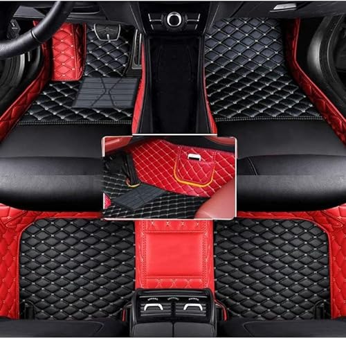 Nsgdda Nach Maß Auto Fußmatten Auto Matte Anpassbare 98% Auto Modell PU Leder voller bedeckter Schutz Advanced Performance Liners (Rot+Schwarz Beige) von Nsgdda