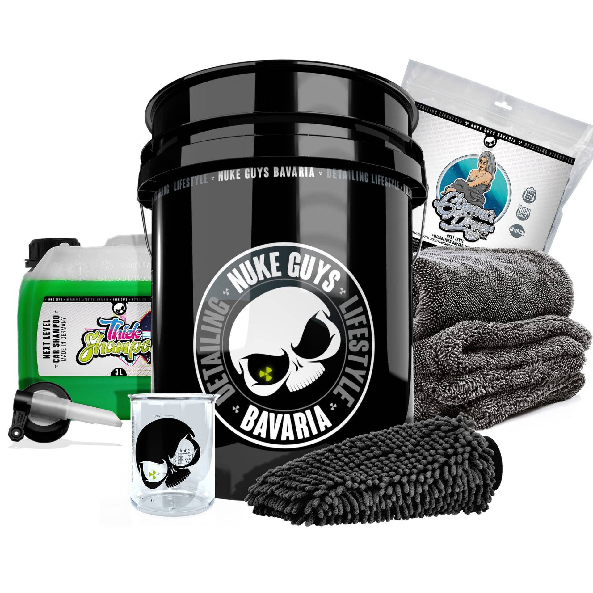 Nuke Guys Auto Wasch Eimer Set Skull Bucket 5GAL + Thick Shampoo 3L Kanister mit Messbecher & Ausgießhahn + Gamma Dryer Trockentuch + Waschhandschuh Nuke Guys Auto Wasch Eimer Set Skull Bucket 5GAL + Thick Shampoo 3L Kanister mit Messbecher & Ausgießhahn + Gamma Dryer Trockentuch + Waschhandschuh von Nuke Guys
