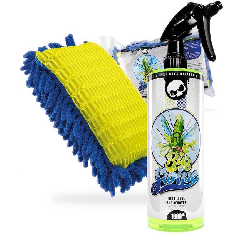 Nuke Guys Bug Swipe Insektenentferner 1l + Insektenschwamm | optimal für Auto & Motorrad | beseitigt hartnäckige Verschmutzungen wie Insektenreste Käfer Vogelkot von Nuke Guys