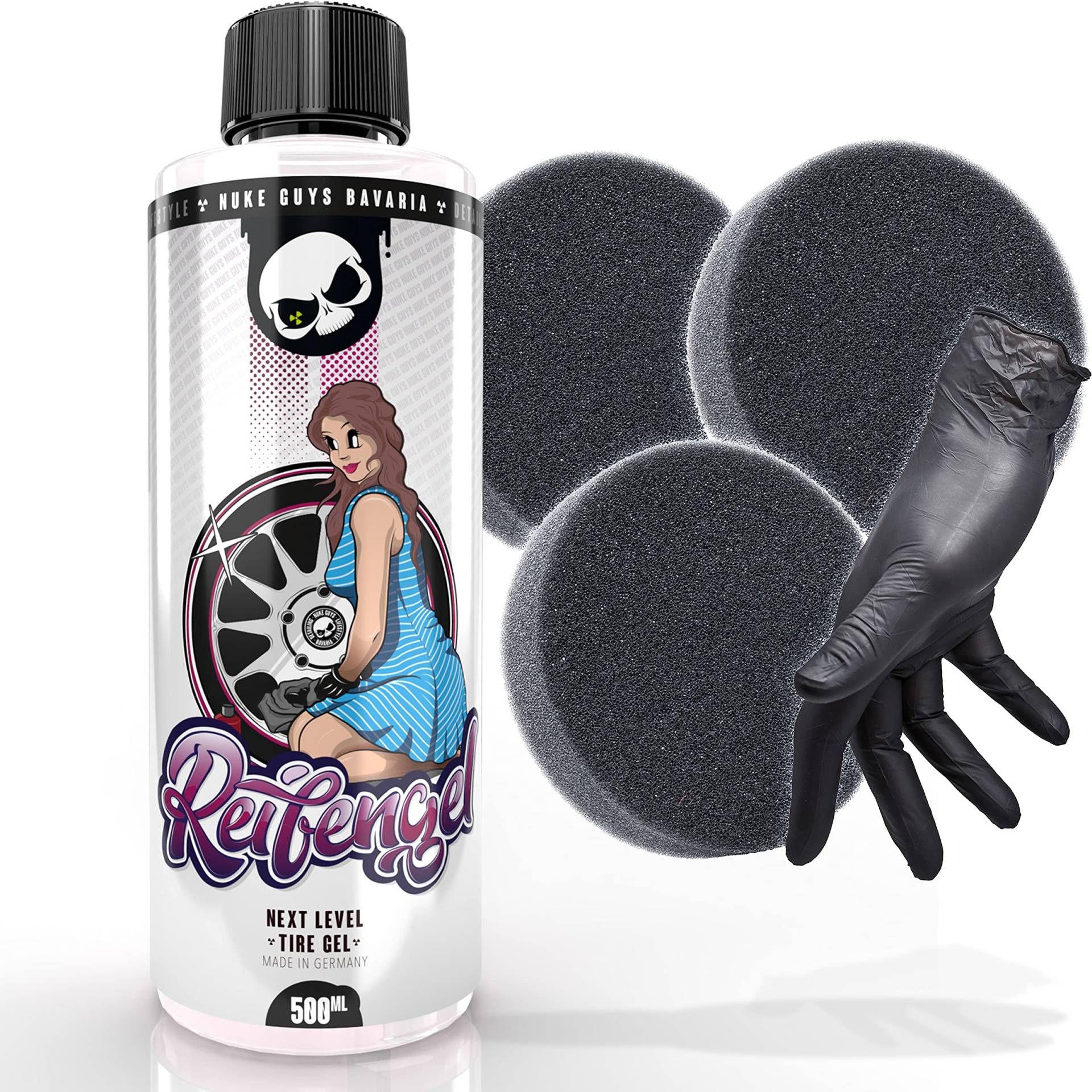 Nuke Guys - Reifen Pflege Set Reifengel 500ml + 3 Applikatorpads + Gummihandschuh - pflegt und schützt Gummi der Reifen - für intensives Schwarz - neuwertige Optik und langanhaltender Glanz Nuke Guys - Reifen Pflege Set Reifengel 500ml + 3 Applikatorpads + Gummihandschuh - pflegt und schützt Gummi der Reifen - für intensives Schwarz - neuwertige Optik und langanhaltender Glanz von Nuke Guys