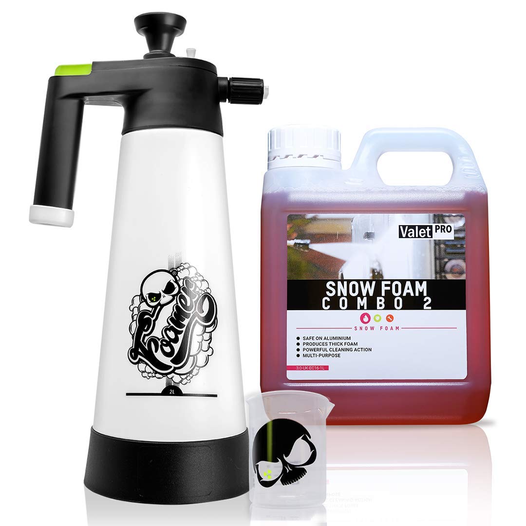 Nuke Guys Snow Foam Set: Nuke Guys Foamer 2L Schaumsprüher + ValetPRO Snow Foam Combo2 1L + Nuke Guys Messbecher 150ml skaliert mit Nuke Guys skull von Nuke Guys