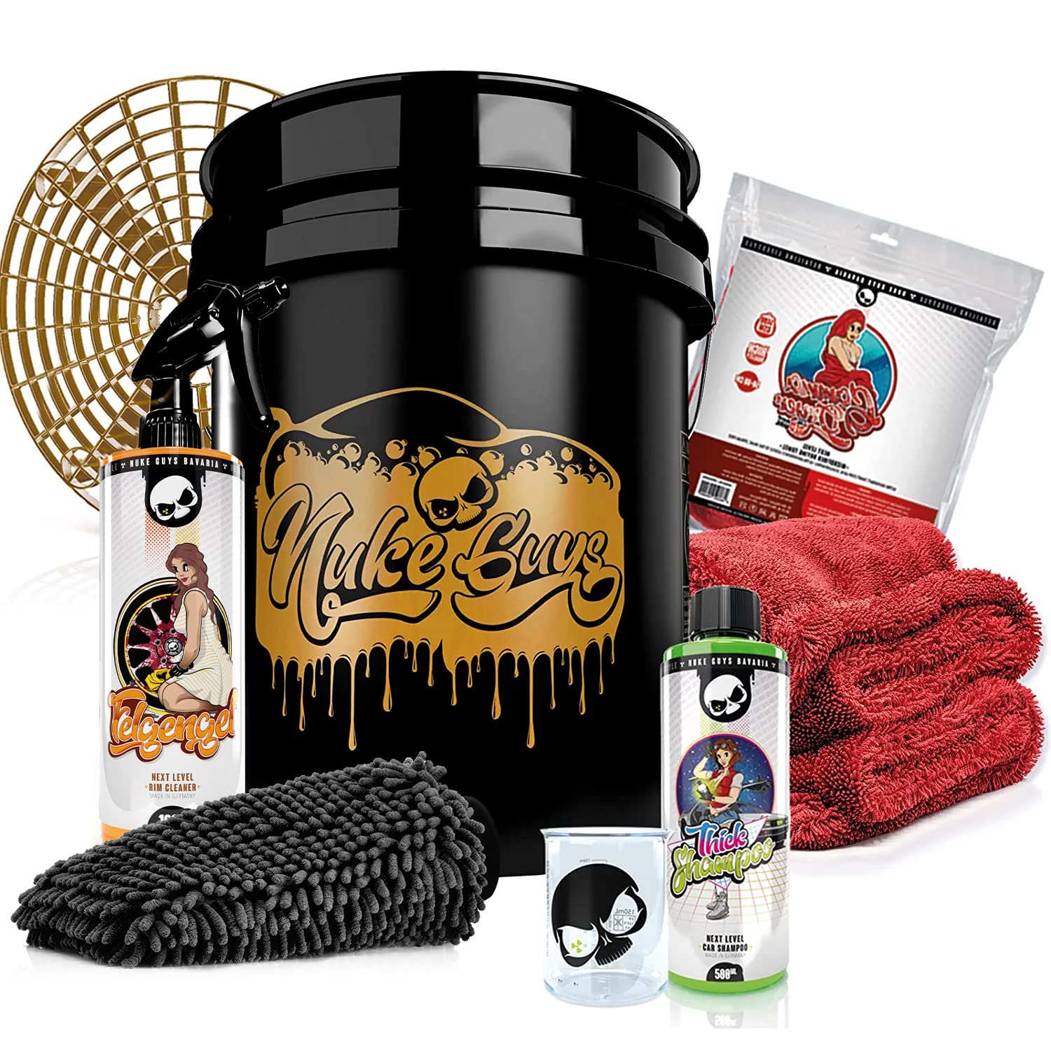 Nuke Guys professionelles Auto Waschset für die optimale Handwäsche - Gold Bucket 5GAL mit Grit Guard + Thick Shampoo 500ml + Felgengel 1L + Gamma Dryer XXL Trockentuch + Waschhandschuh Nuke Guys professionelles Auto Waschset für die optimale Handwäsche - Gold Bucket 5GAL mit Grit Guard + Thick Shampoo 500ml + Felgengel 1L + Gamma Dryer XXL Trockentuch + Waschhandschuh von Nuke Guys