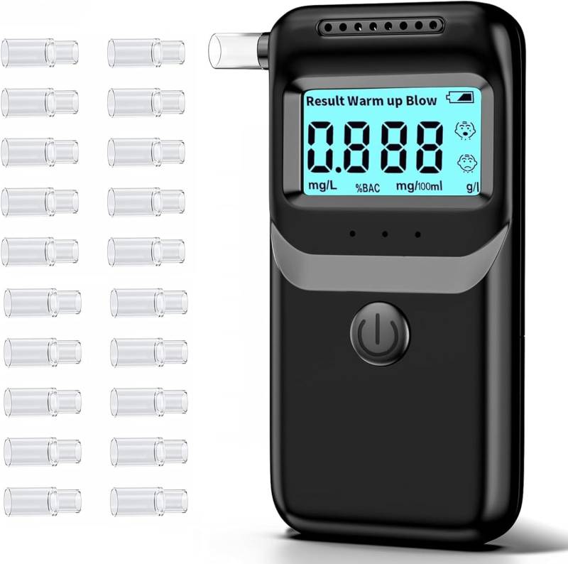 Elektronischer Alkoholtester, Alkoholtester, elektronisch, NF-zugelassen, mit digitaler LCD-Anzeige, Blau, professioneller Alkoholtester für den Heimgebrauch, mit 20 Mundstücken von NulSky