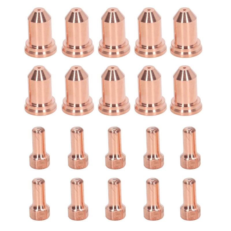 NutriEss 20Pcs Plasma Cutting Torch Nozzles Electrodes Brass Strong High Temperature Resistant Nozzles Electrodes Set for PTM 80 von NutriEss