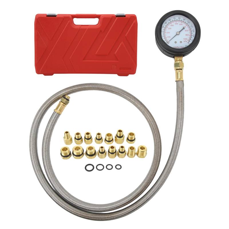 NutriEss Oil Pressure Tester Gauge Tool 0 to 150psi 15 Adapters Flexible Tube Universal Vehicles Diagnostic Kit von NutriEss