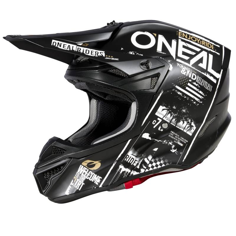 O'NEAL | Motocross-Helm | MX Enduro | 2 Außenschalen & 2 EPS für erhöhte Sicherheit | 5SRS Polyacrylite Helmet Attack V.23 | Erwachsene | Schwarz Weiß | L (59/60 cm) von O'NEAL
