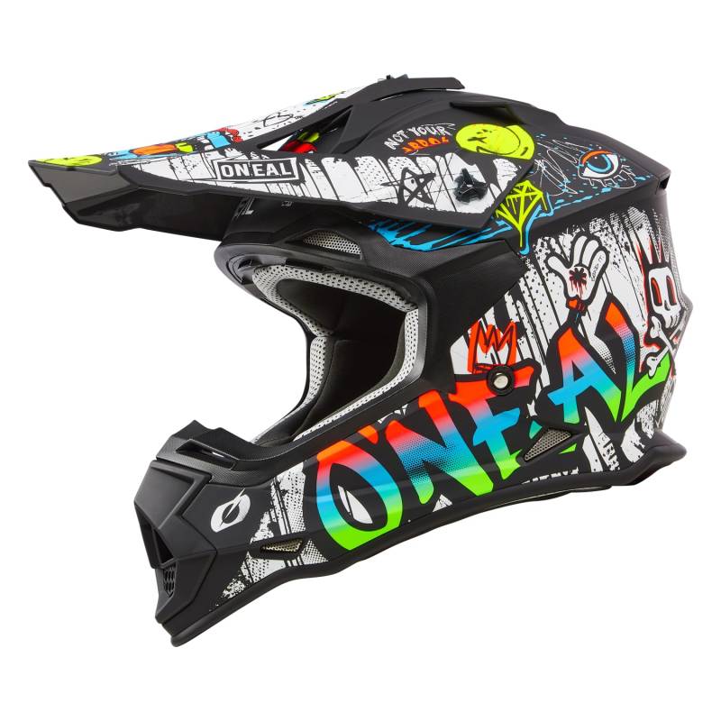 O'NEAL | Motocross-Helm | MX Enduro | ABS-Schale, Lüftungsöffnungen für optimale Kühlung | 2SRS Helmet Rancid V.24 | Erwachsene | Schwarz Weiß | Größe M von O'NEAL