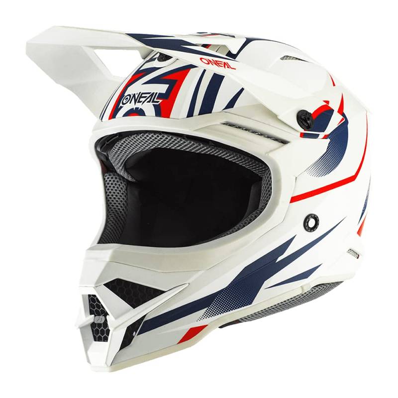 O'NEAL | Motocross-Helm | MX Enduro | ABS-Schale, erfüllt , Airflaps™ kompatibel | 3SRS Helmet RIFF 2.0 | Erwachsene | Weiß/Blau/Rot | Größe XL (61/62cm) von O'NEAL