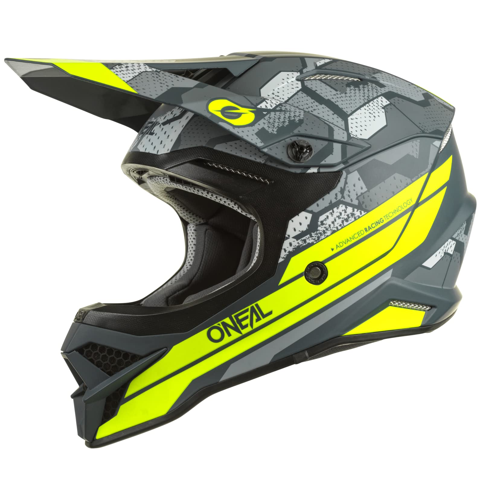 O'NEAL | Motocross-Helm | MX Enduro Motorrad | ABS-Schale, Lüftungsöffnungen für optimale Belüftung & Kühlung | 3SRS Helmet Camo V.22 | Erwachsene | Grau Neon-Gelb | L von O'NEAL