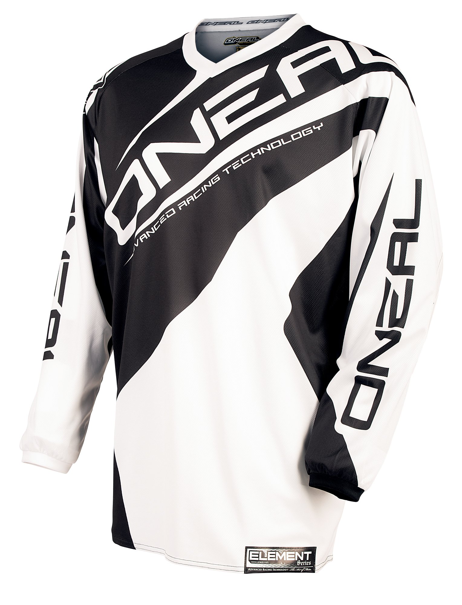 O'NEAL | Motocross-Jersey Langarm | MX Enduro | Gepolsterter Ellbogenschutz, V-Ausschnitt, atmungsaktiv | Element Jersey Racewear V.15 | Erwachsene | Schwarz Weiß | Größe M von O'NEAL
